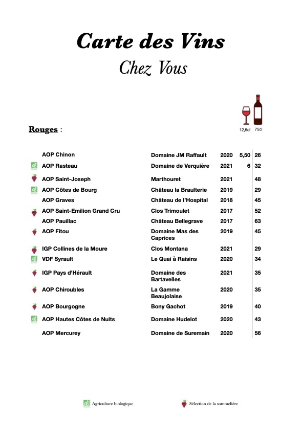 Carte des Vins